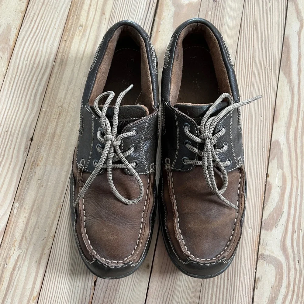 Florsheim Mens Brown Leather Boat Shoe Lace Up Moc Toe Loafers Size 10.5 comfort